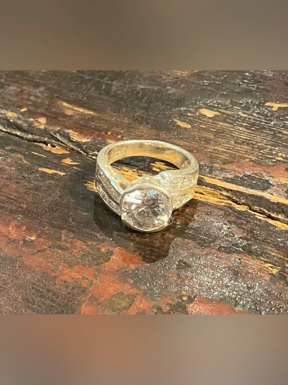 Sterling Silver Clear CZ Cocktail Ring with unique setting